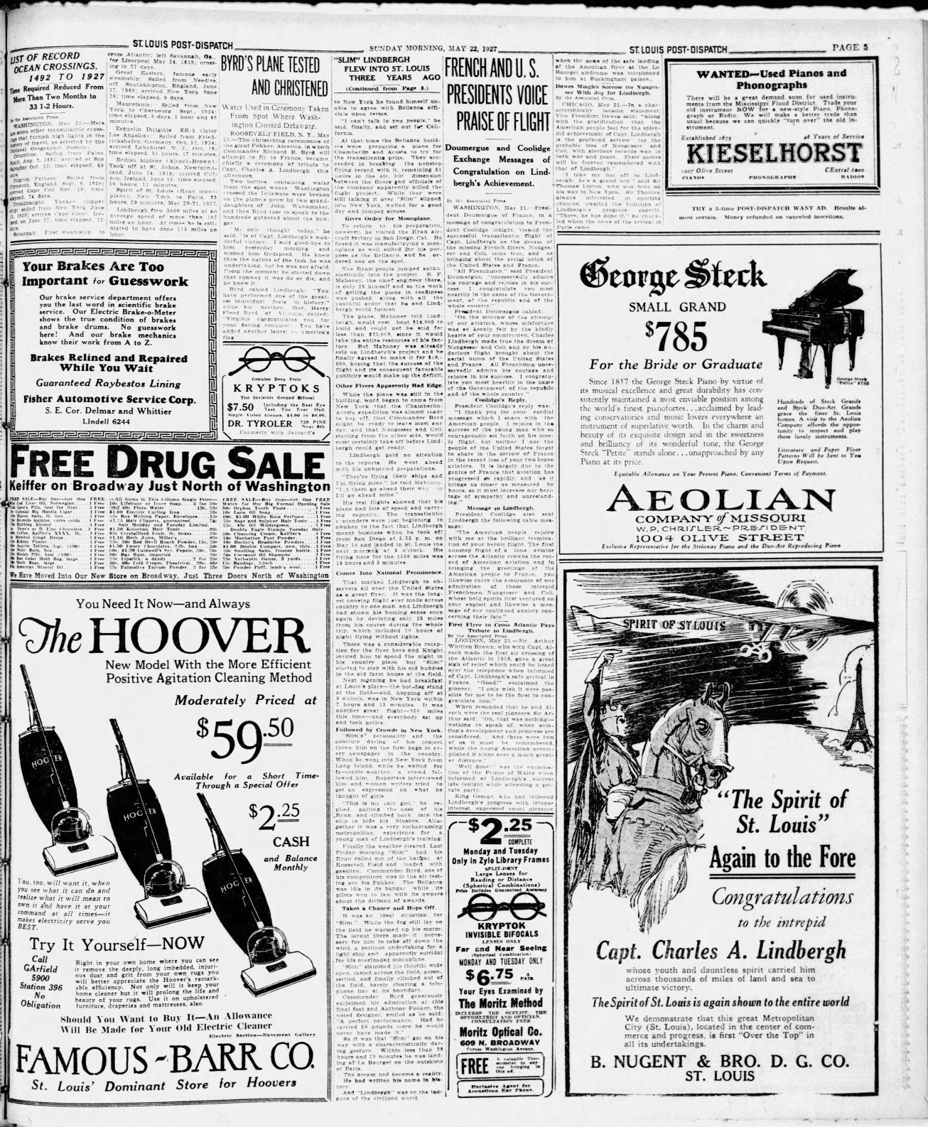 May 22, 1927 - Lindberg Flew into St. Louis 3 years ago